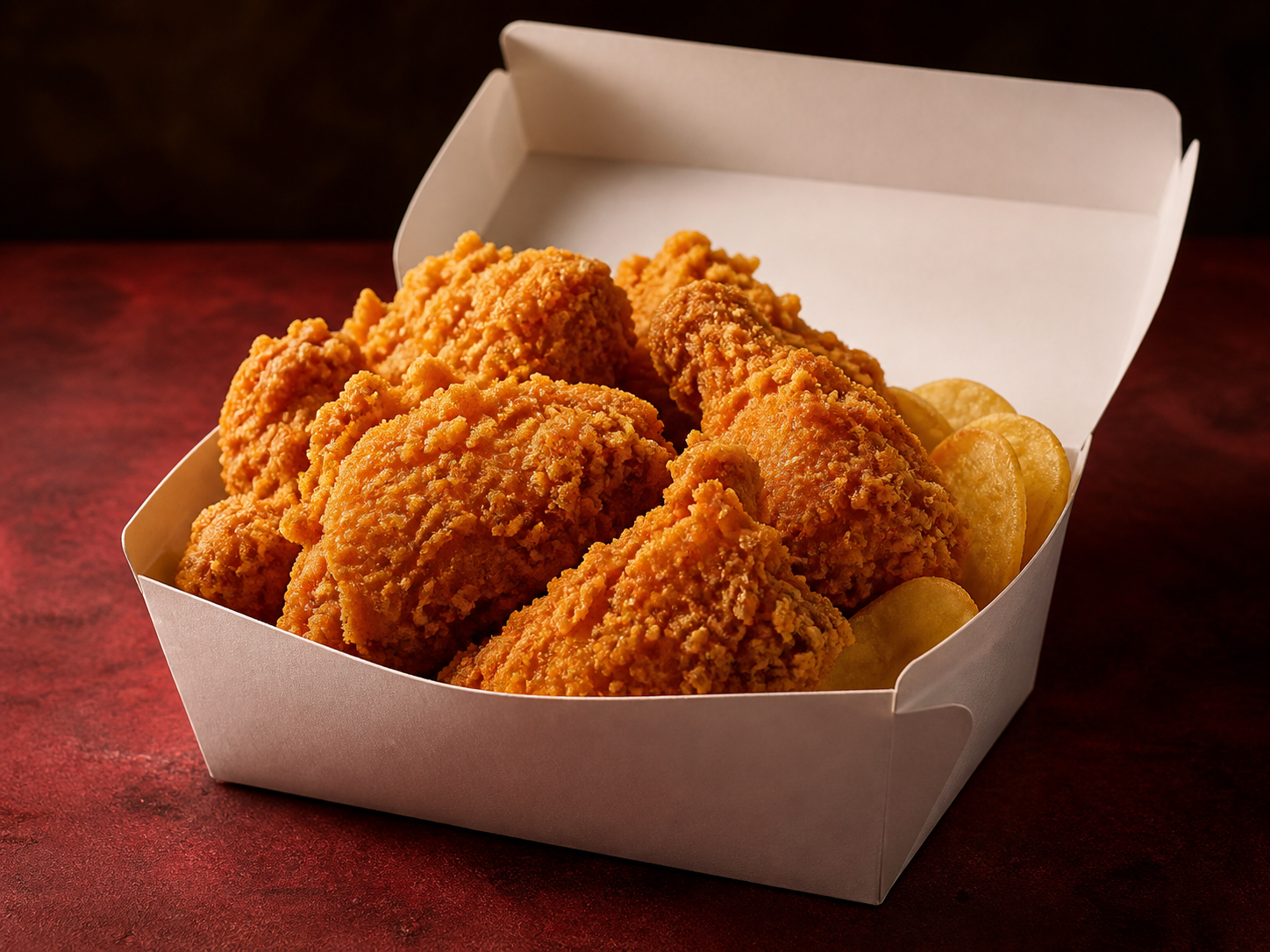 Frango frito crocante numa caixa de take-away